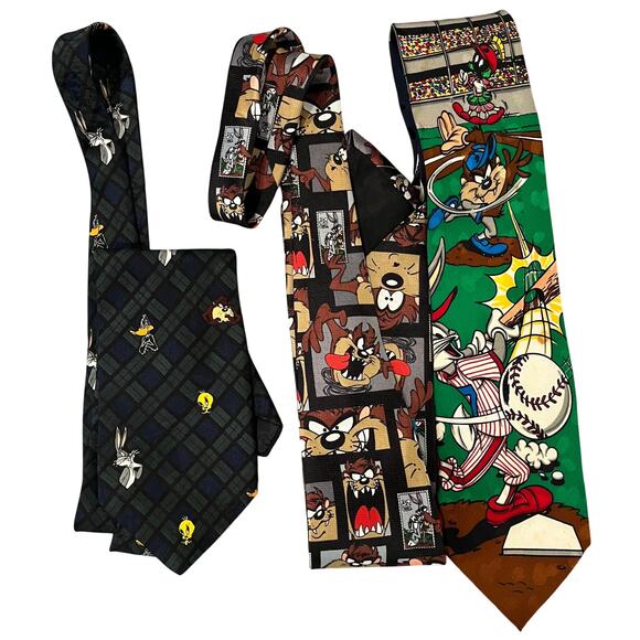 Vintage Looney Tunes Bugs Bunny Tazmanian Devil Men's Neck Ties Set (3) - Picture 1 of 5